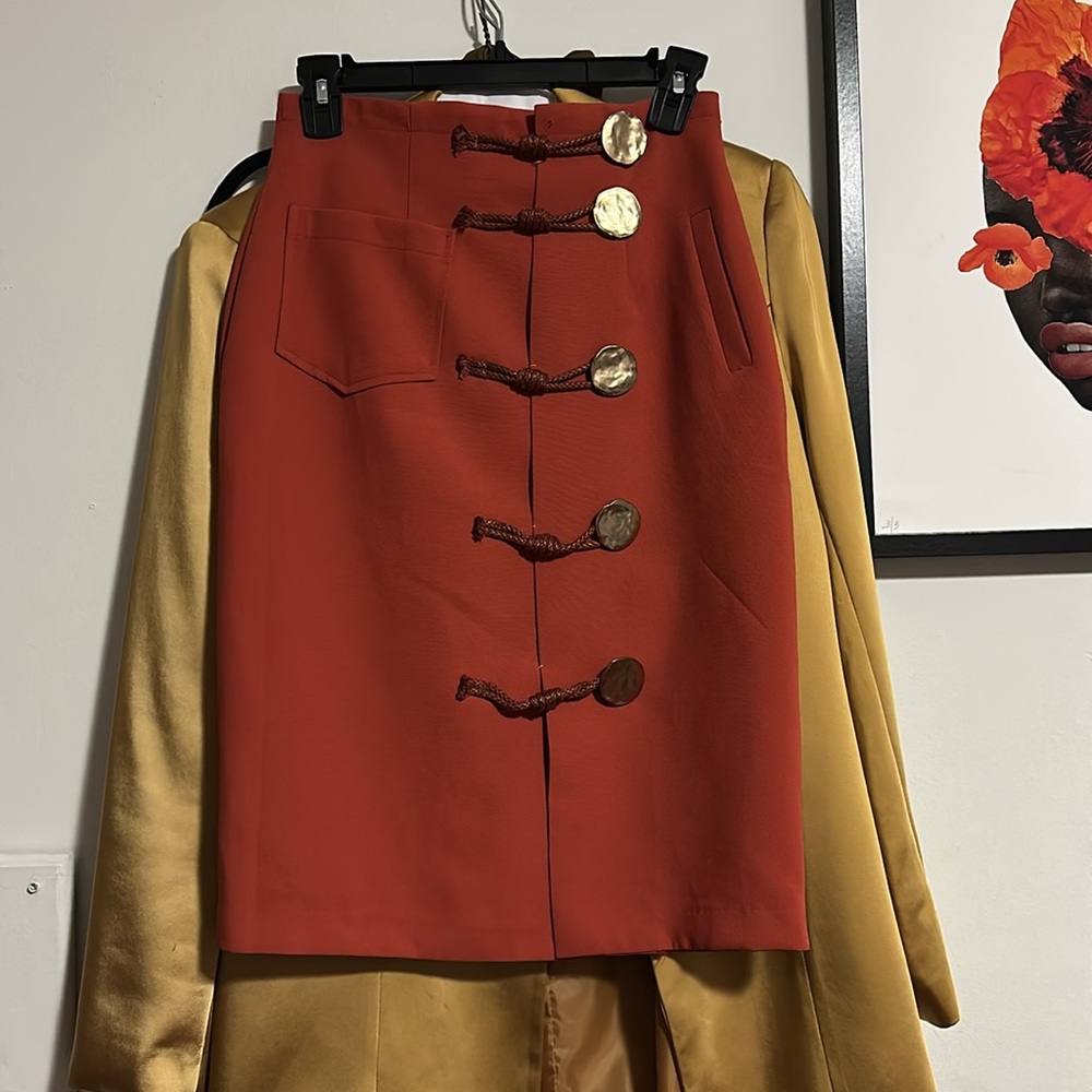 Storets Orange and Gold Pencil Skirt Knee-length for Work